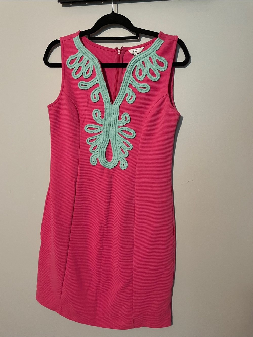 crown & ivy Hot Pink Sleeveless Shift Dress with Mint Trim
